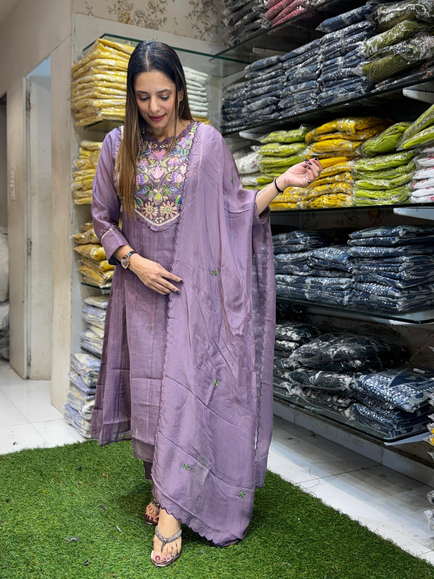 Banaras Mull Chanderi Purple 3pc Set