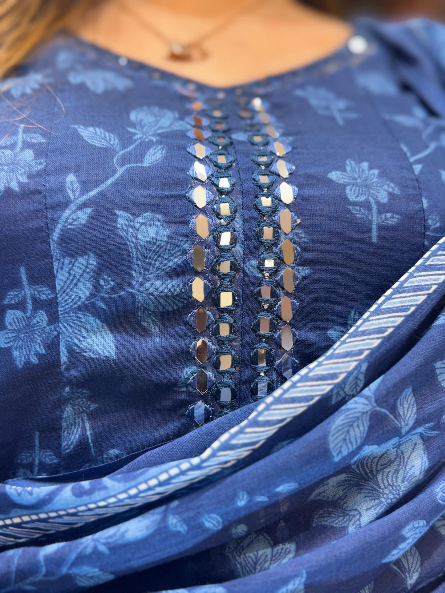 Pure Mull Cotton Blue Shoulder Anarkali 3pc Set