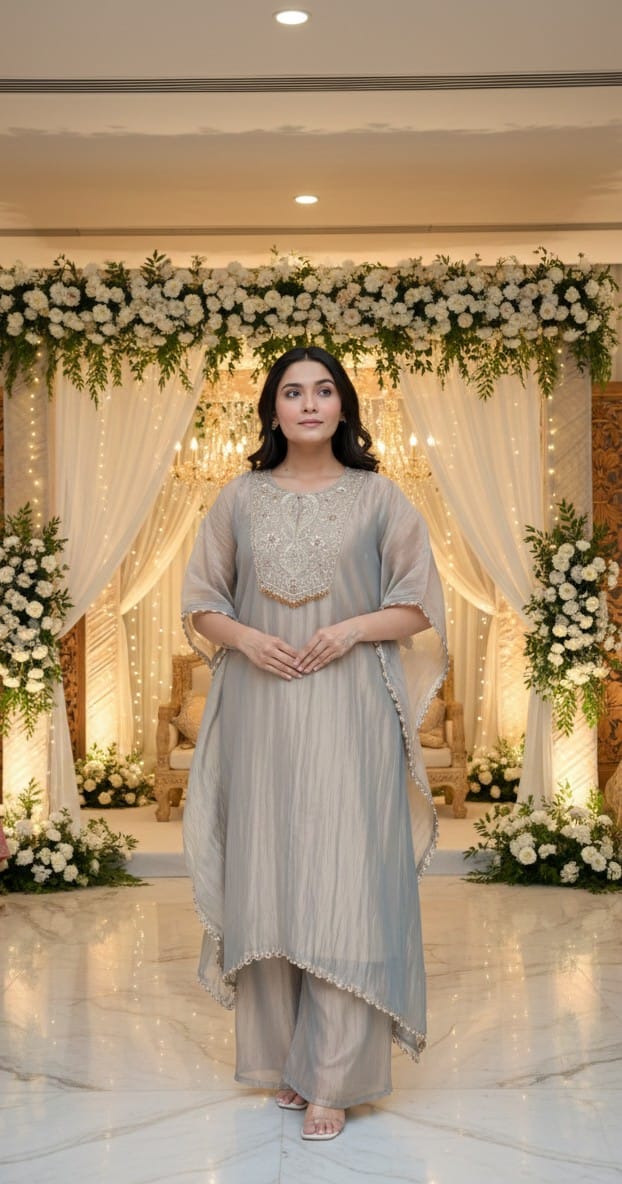 Simmer Tissue Gray Kaftan 3pc Set