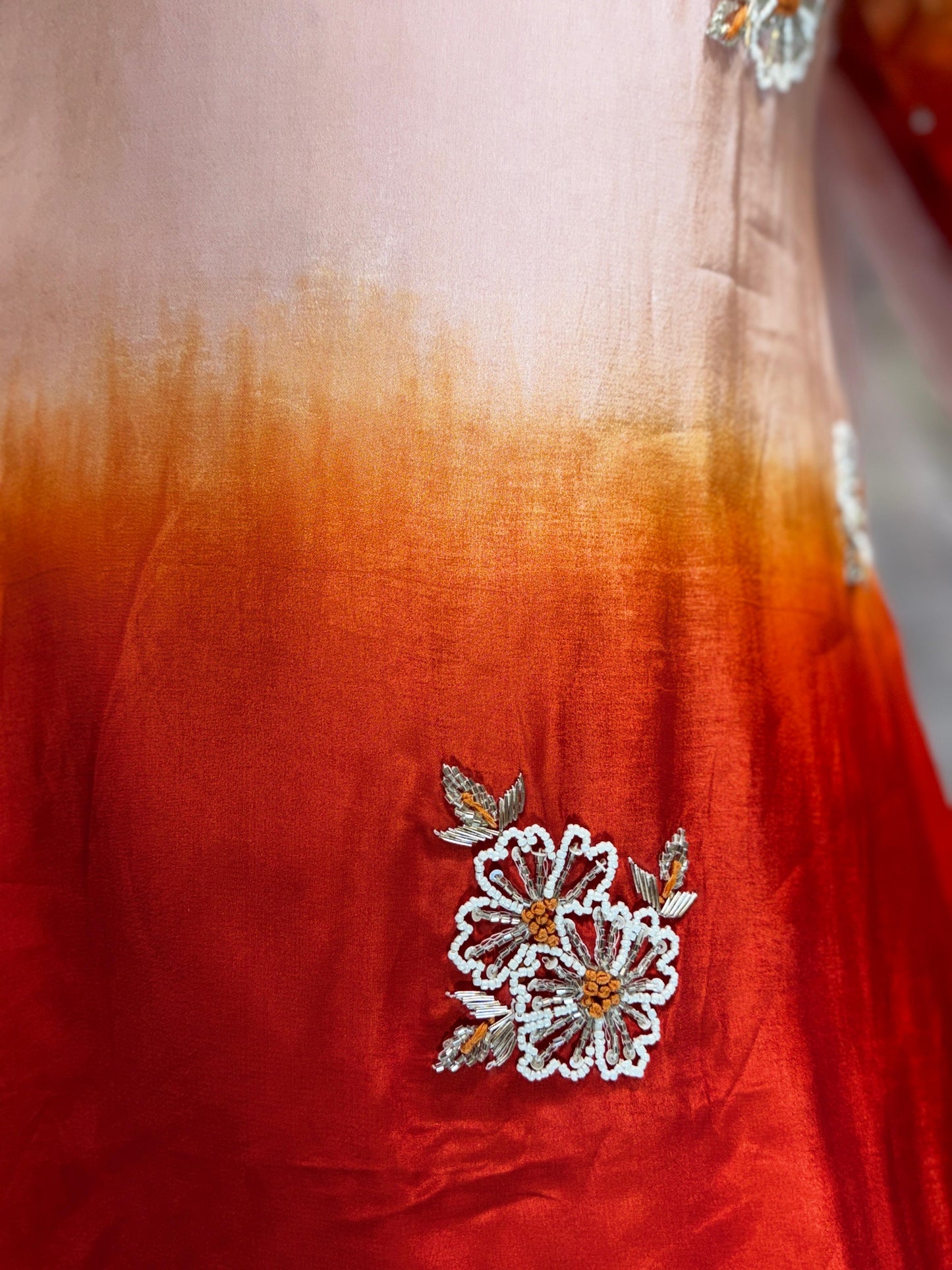 Crep Peach And Orange Farsi Salwar 3pc Set