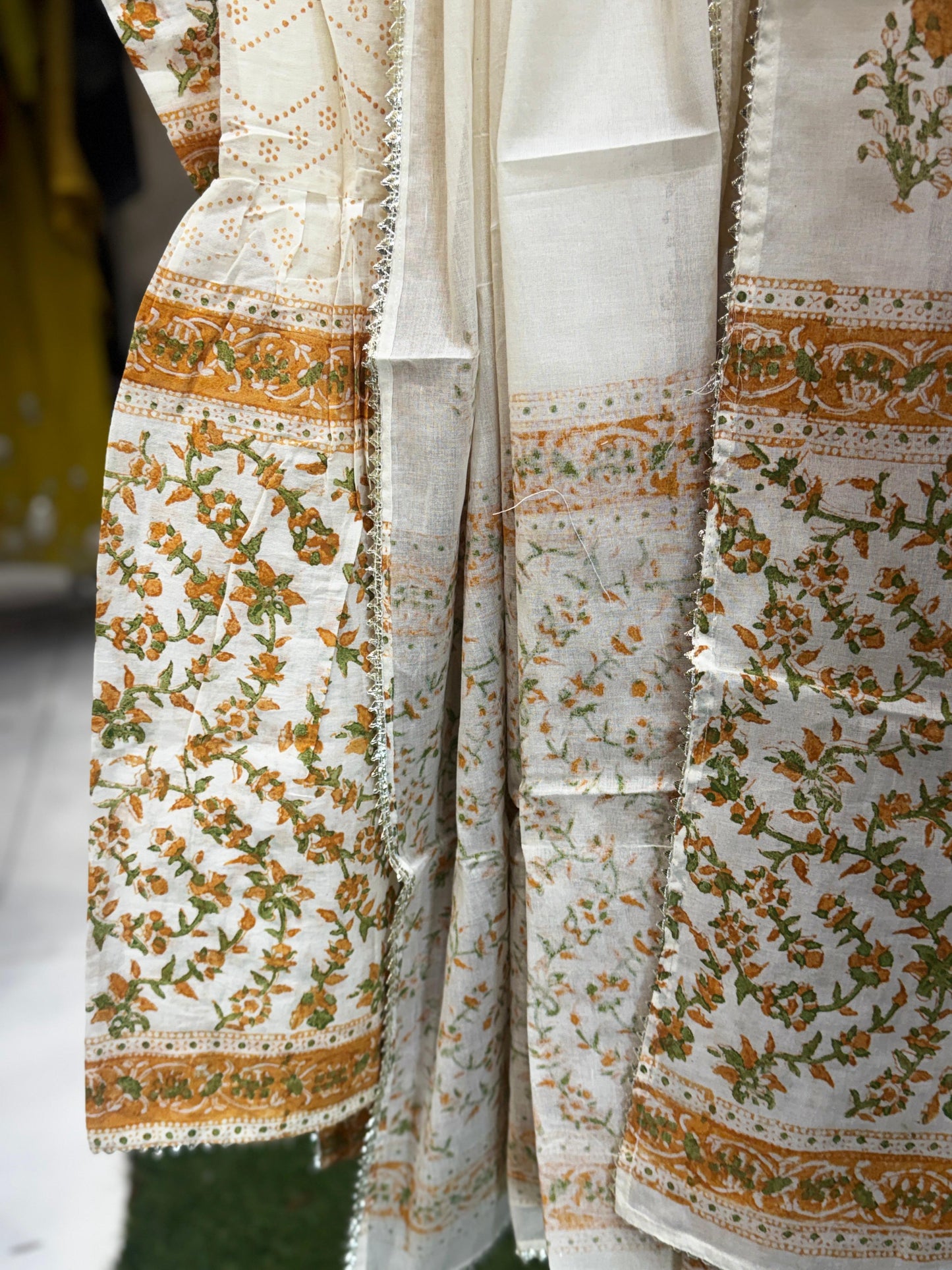 Mull Cotton Cream And Yellow 3pc Set