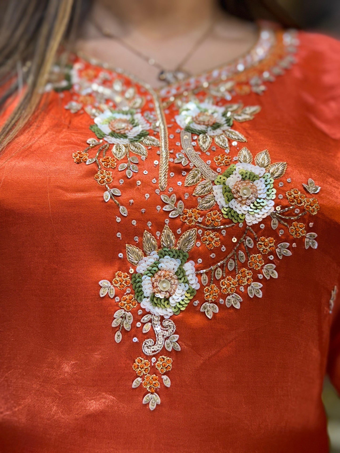 Satin Gaji Orange 3pc Set