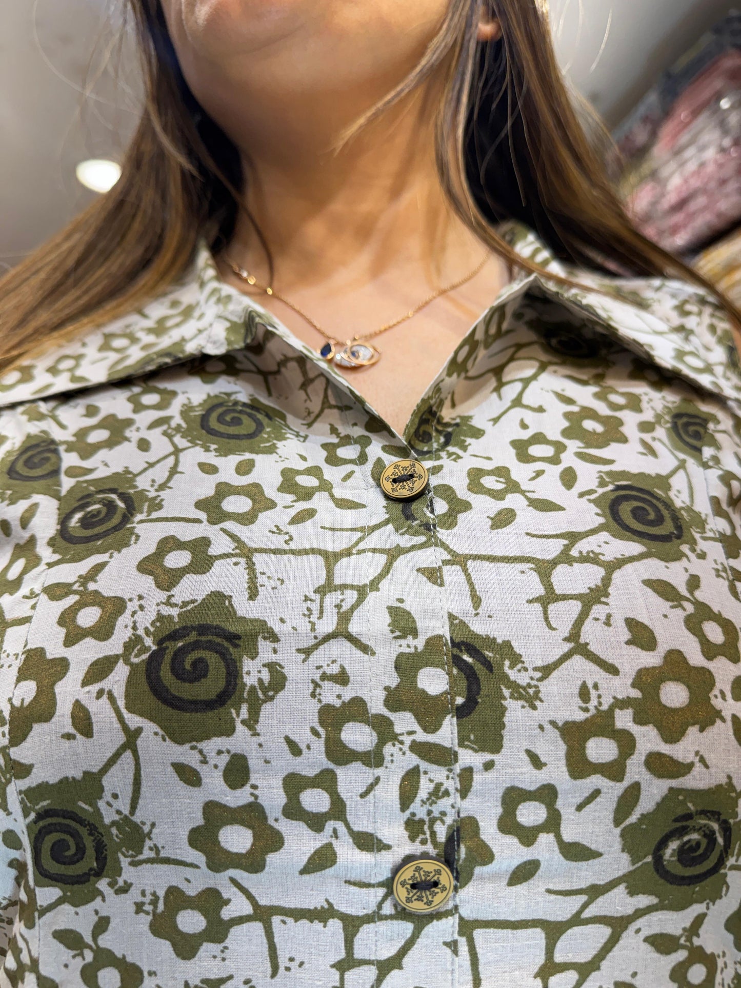 Jaipuri Cotton Gray& Green Midi