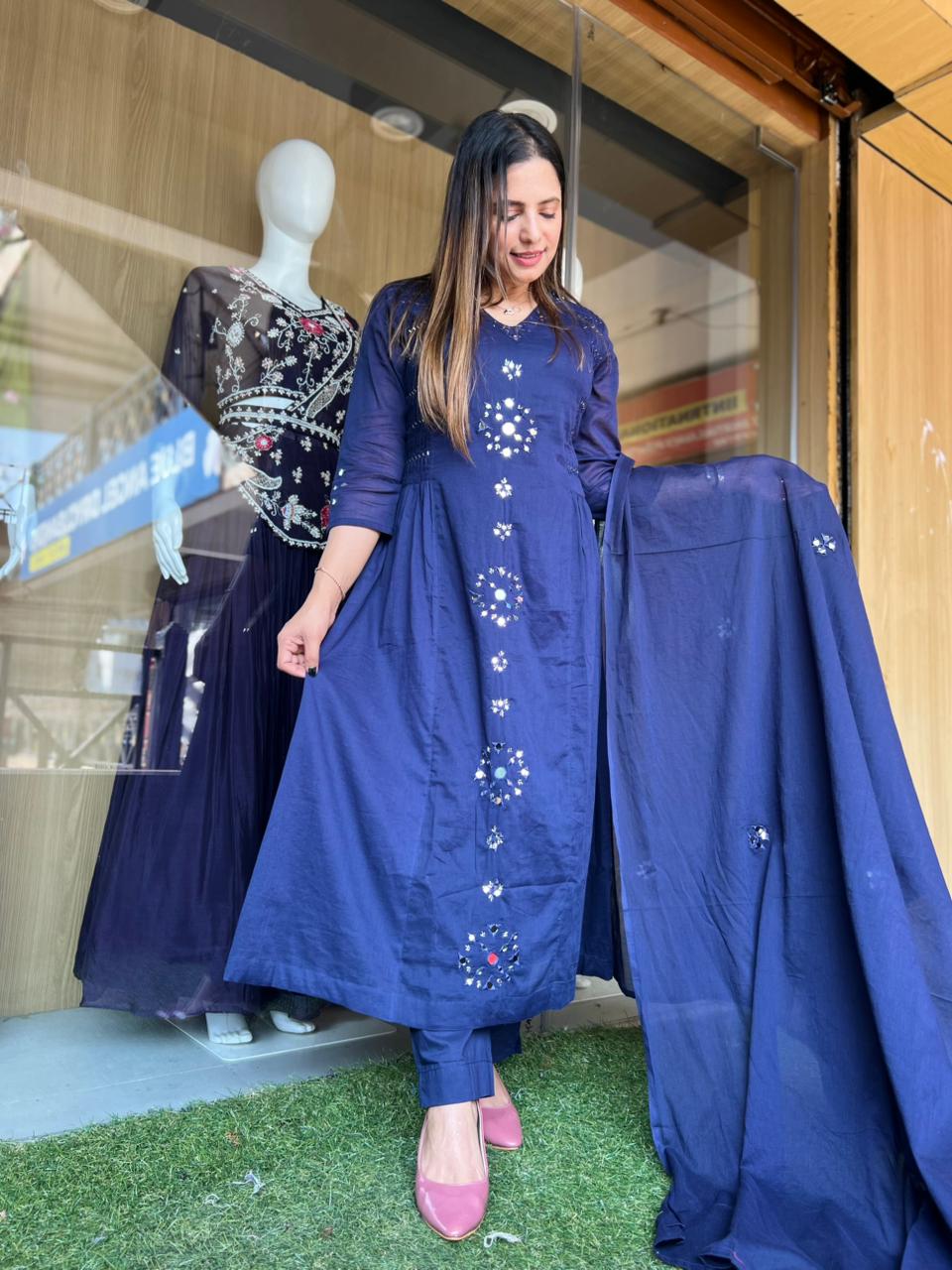 Mull Cotton Navy Blue 3pc Set