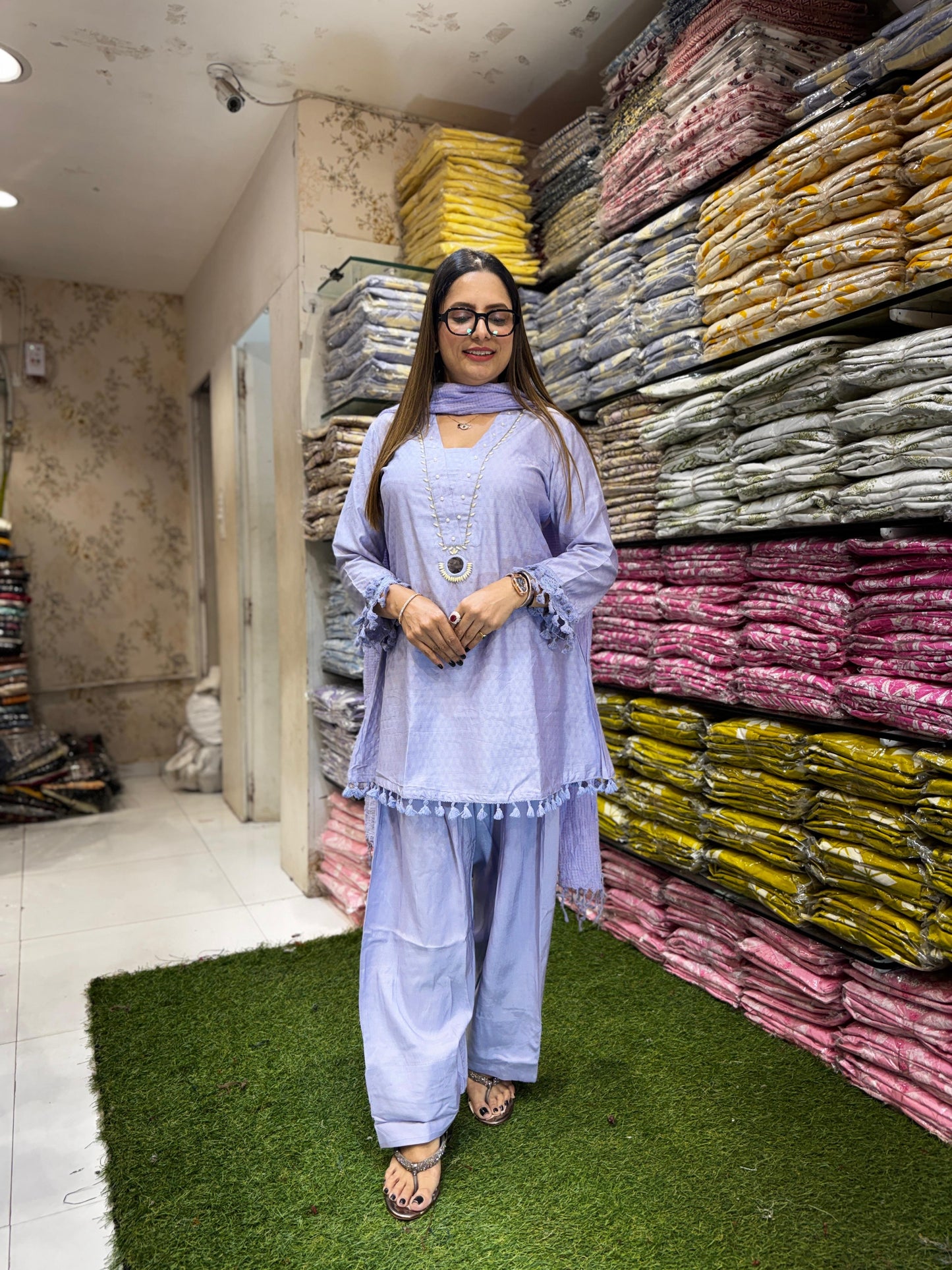 Pure Muslin Cotton Purple Farsi Salwar 3pc Set