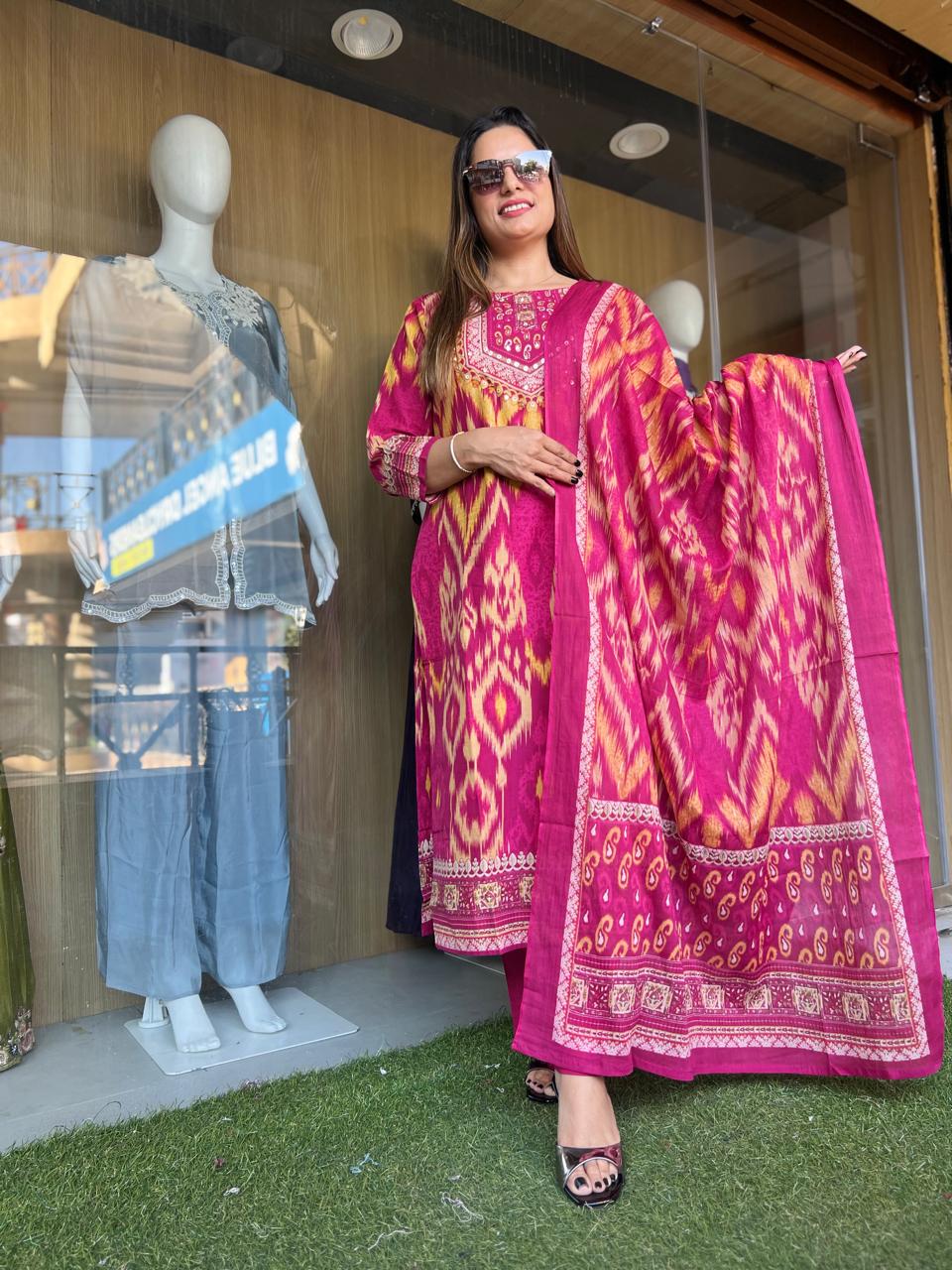 Jaipuri Cotton Rani Pink 3pc Set