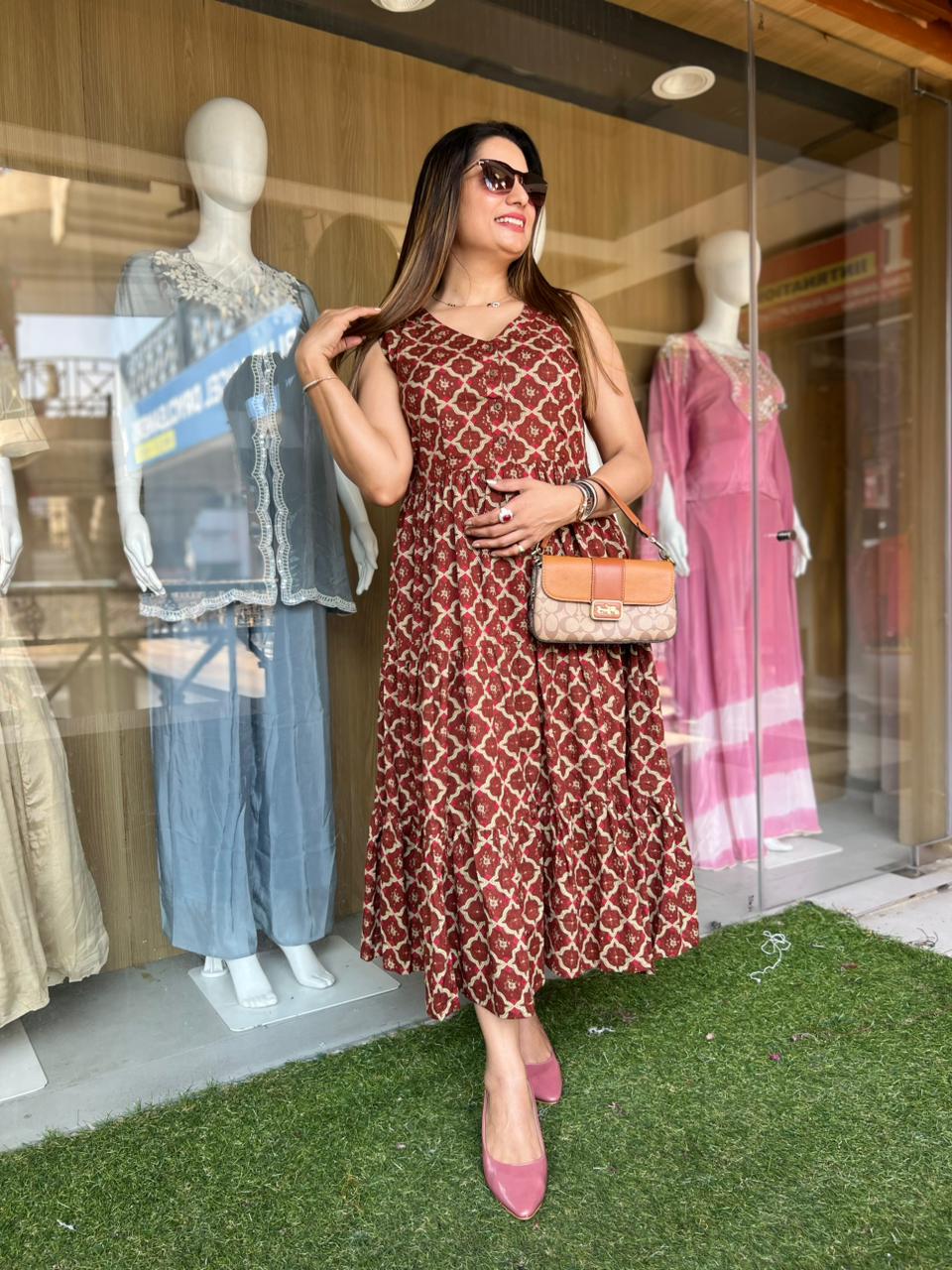 Pure Cotton Rust Orange Midi
