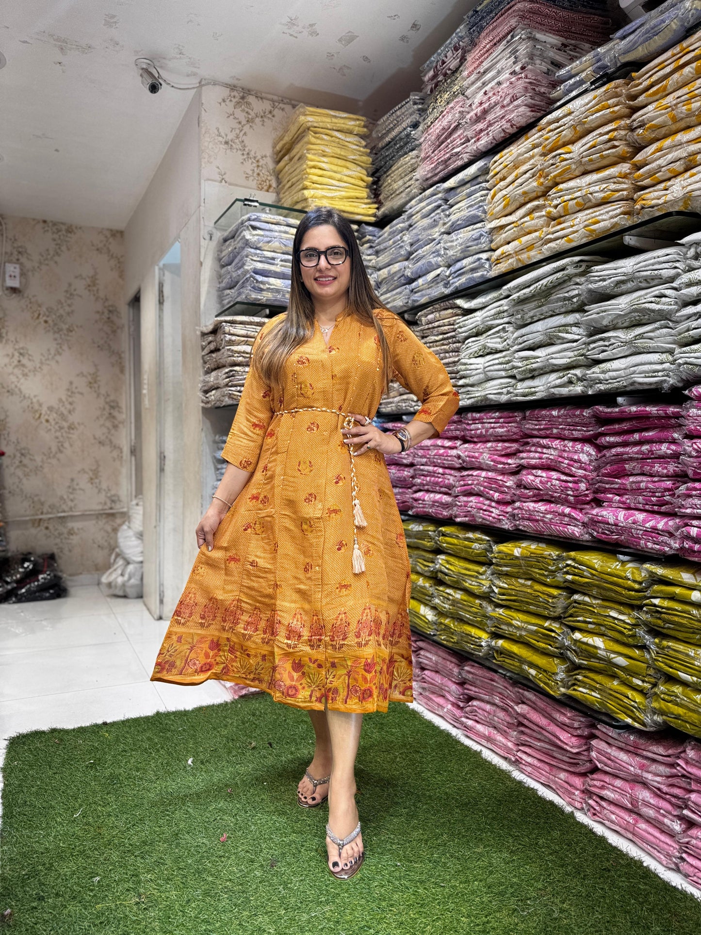 Mull chanderi Yellow Midi