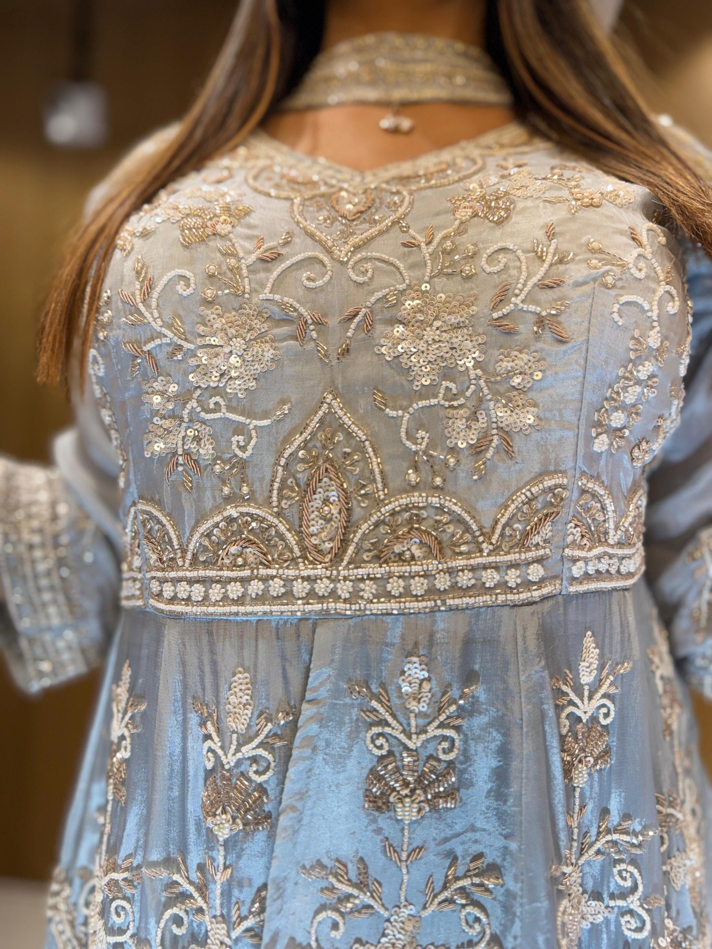 Pure Ho Silk Pastle Blue Peplum Style