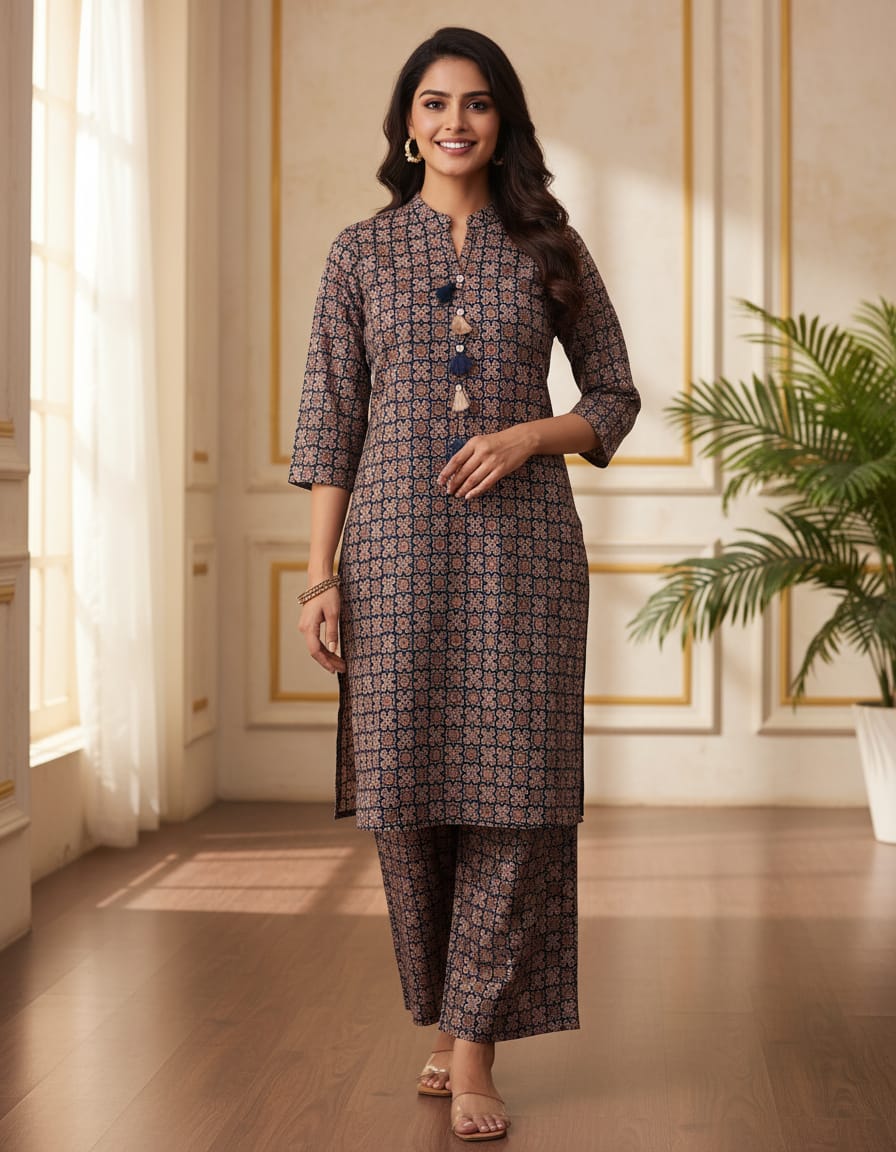 Pure Cotton Ajrak Print Blue 2pc Set