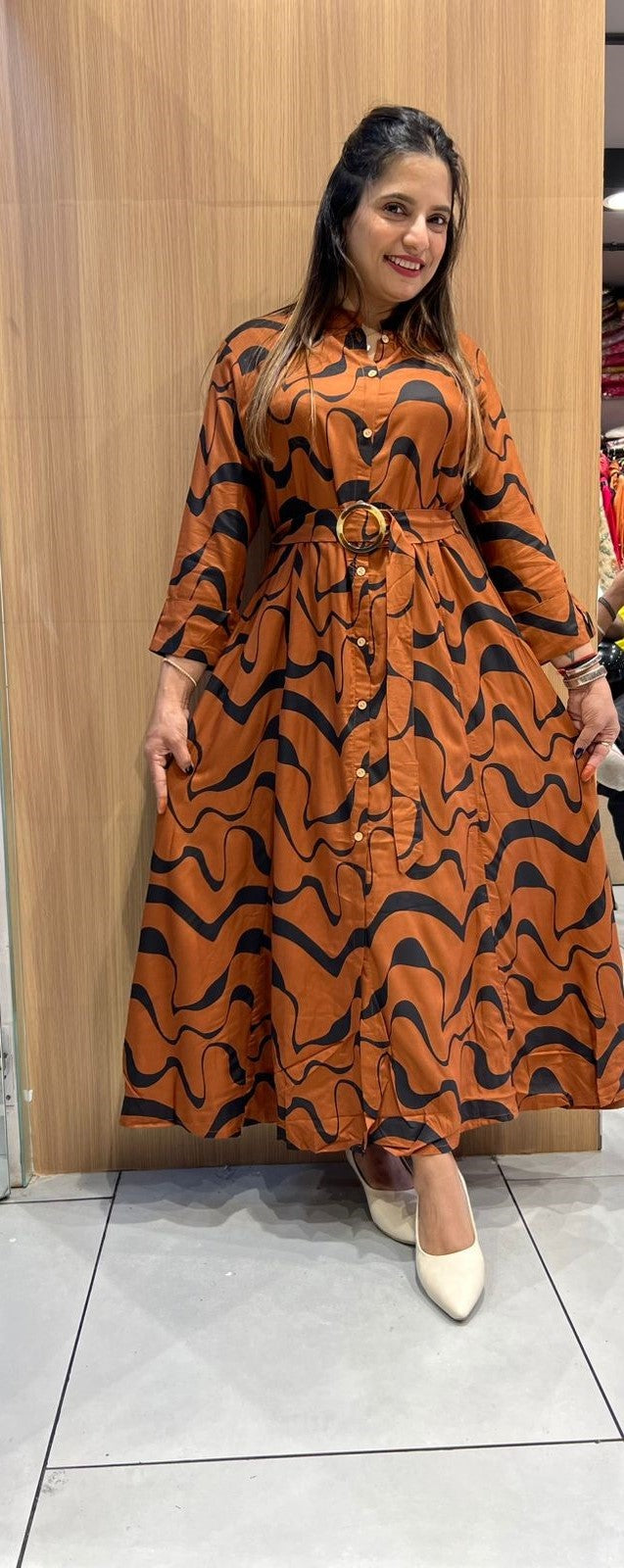 Pure German Rayon Brown Midi