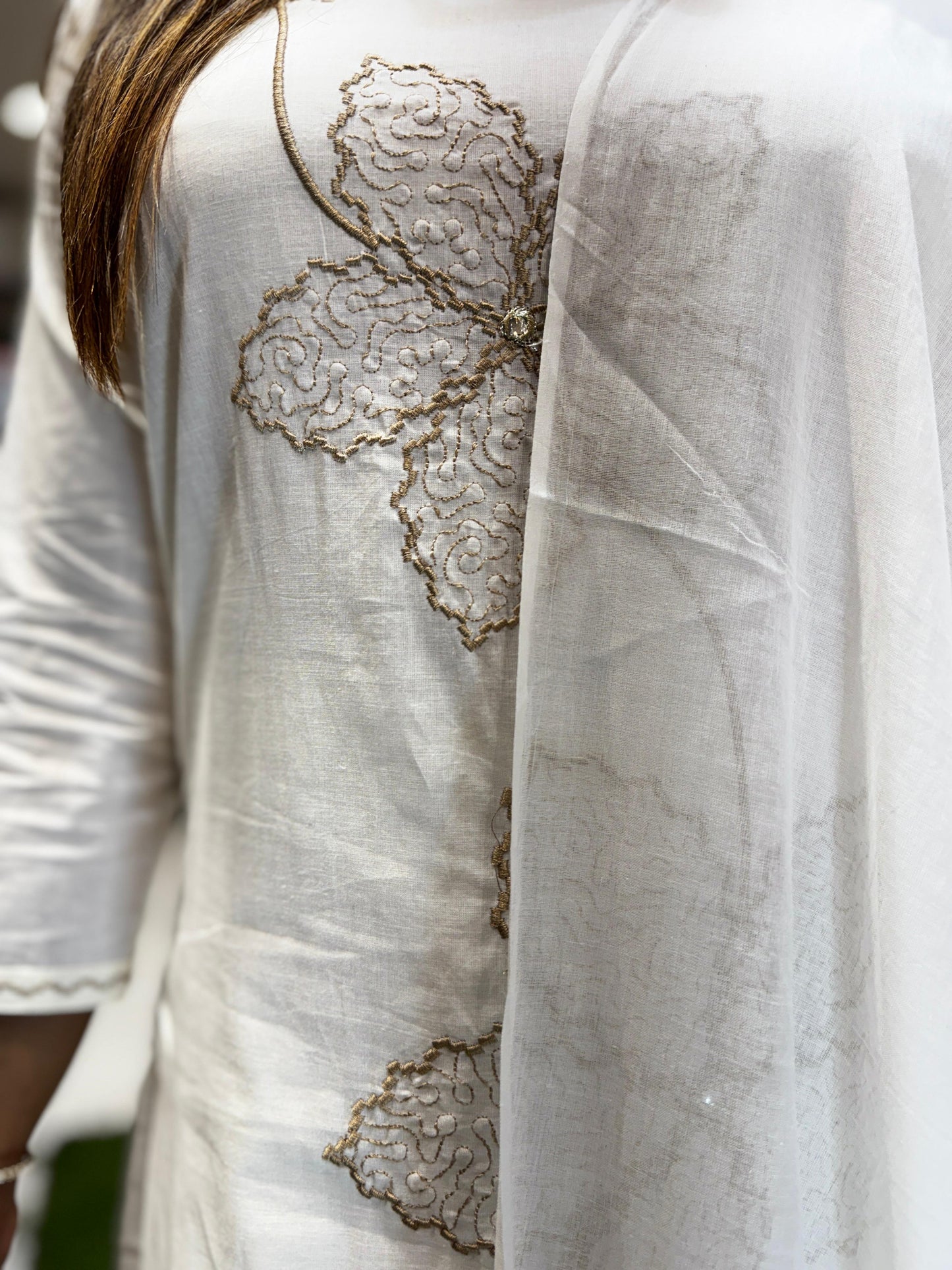 Pure Mull Cotton Off White And Biscorff 3pc Set