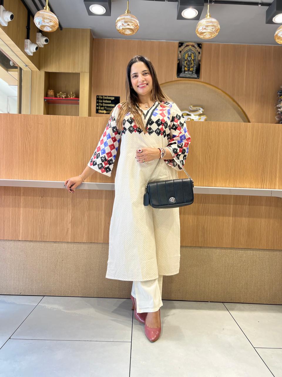 Pure Cotton Off White And Blue 2pc Set