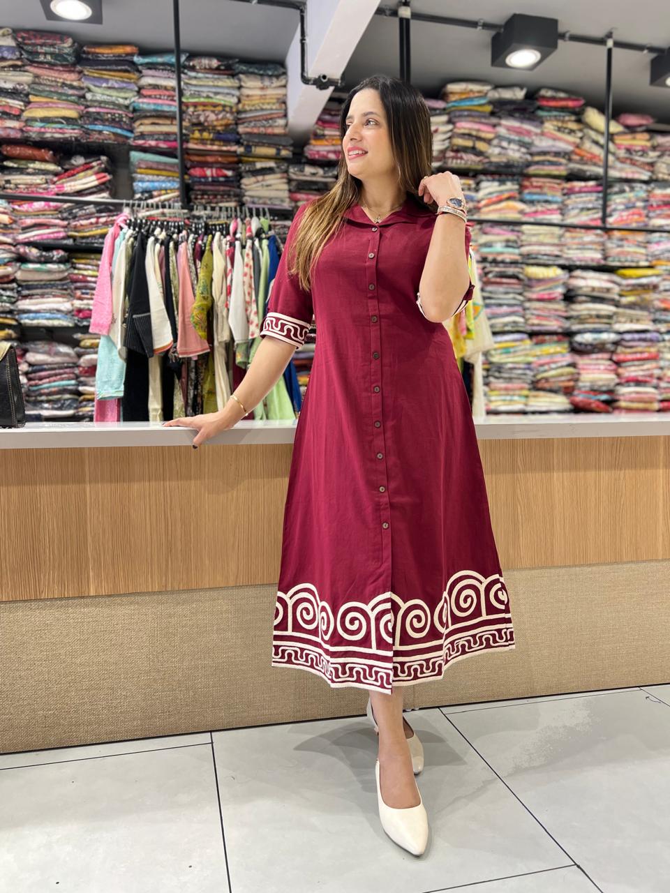 Pure Flex Cotton Maroon Midi