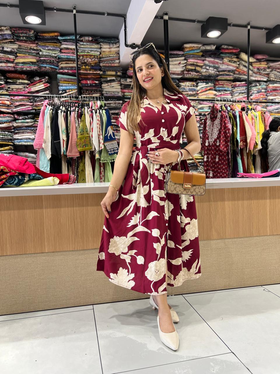 Pure German Rayon Maroon Midi