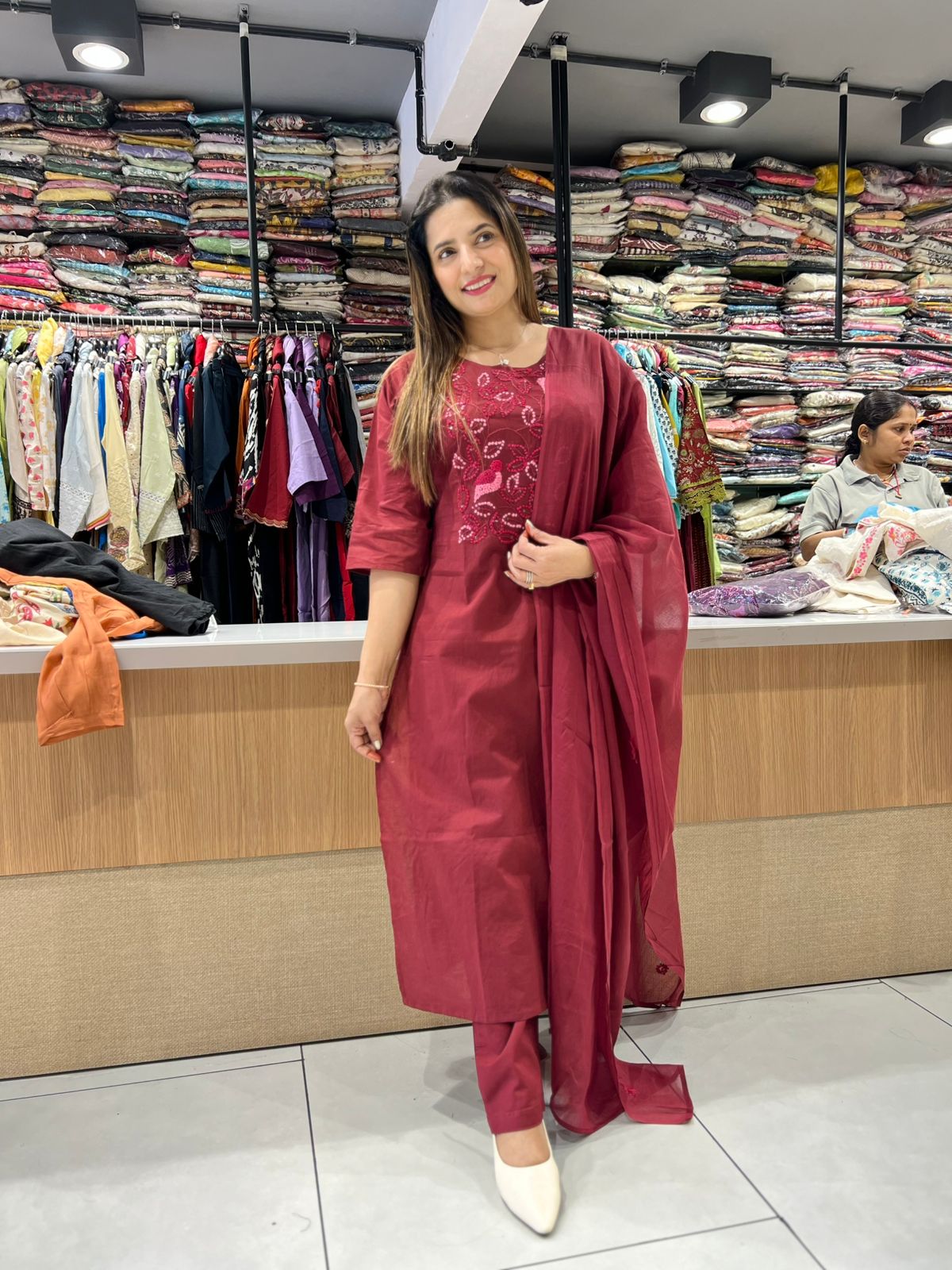 Pure Cotton Maroon 3pc Set