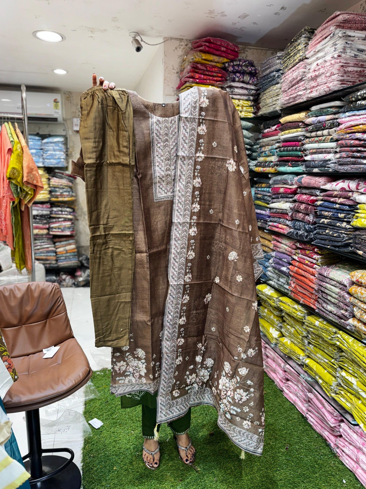 Maheshwari Silk Brown 3pc Set