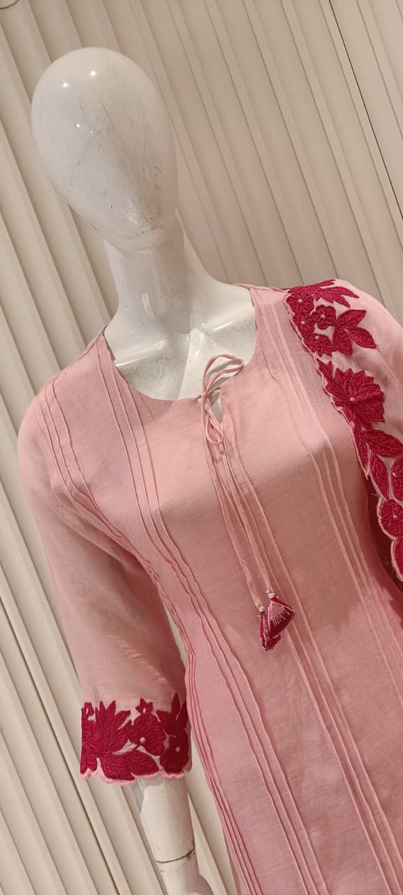 Pure Banaras Mull Chanderi Pink 3pc Set