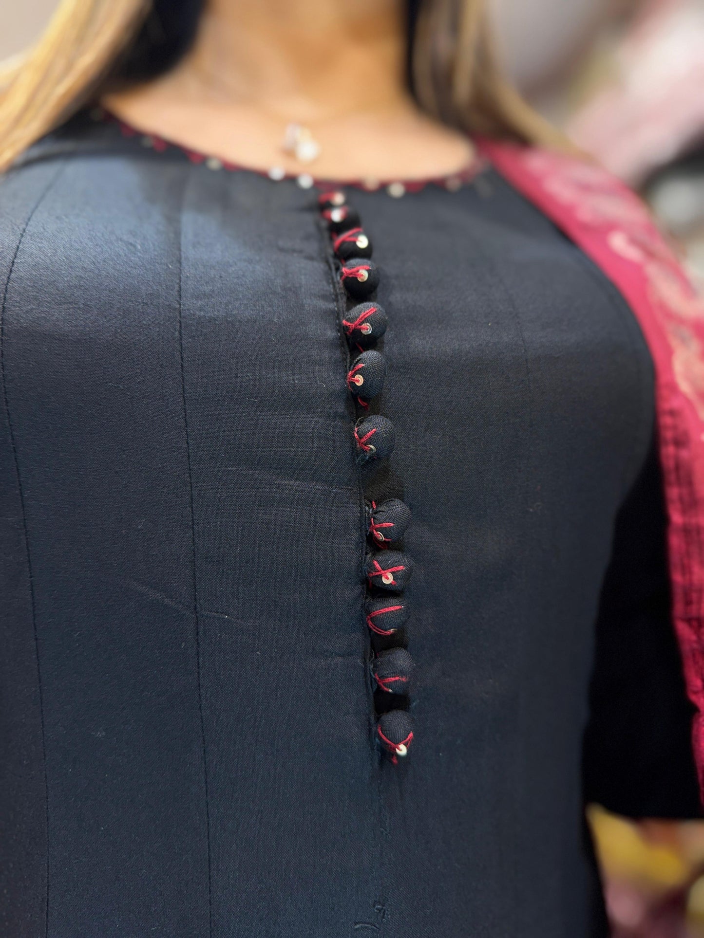 Pure German Rayon Black Shoulder Anarkali 3pc Set