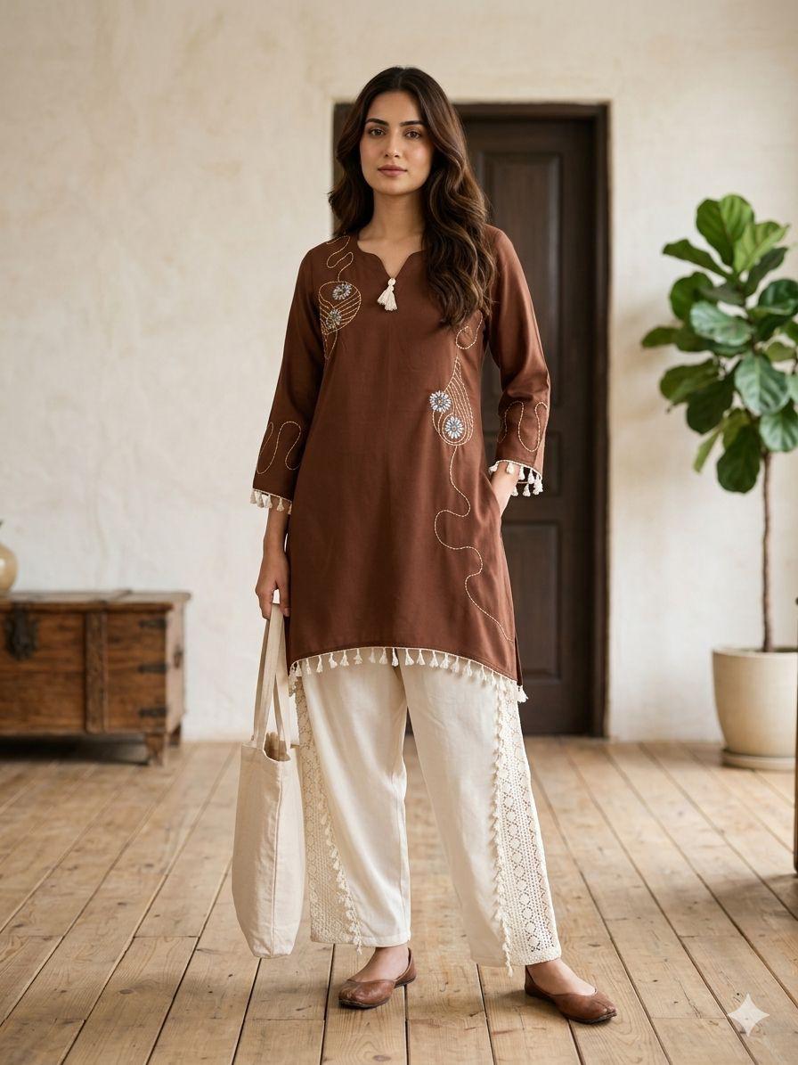 Pure German Rayon Brown 2pc Set