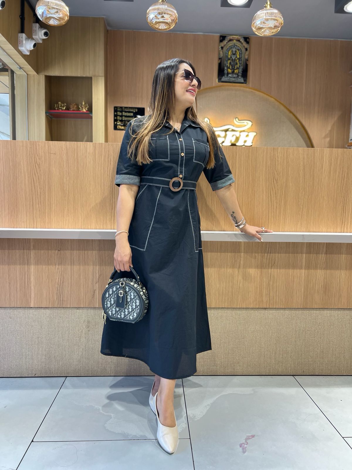 Pure Cotton Black Midi
