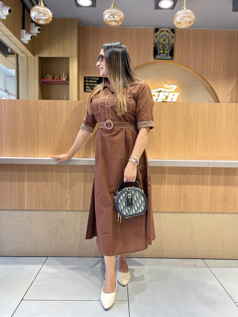 Pure Cotton Brown Midi