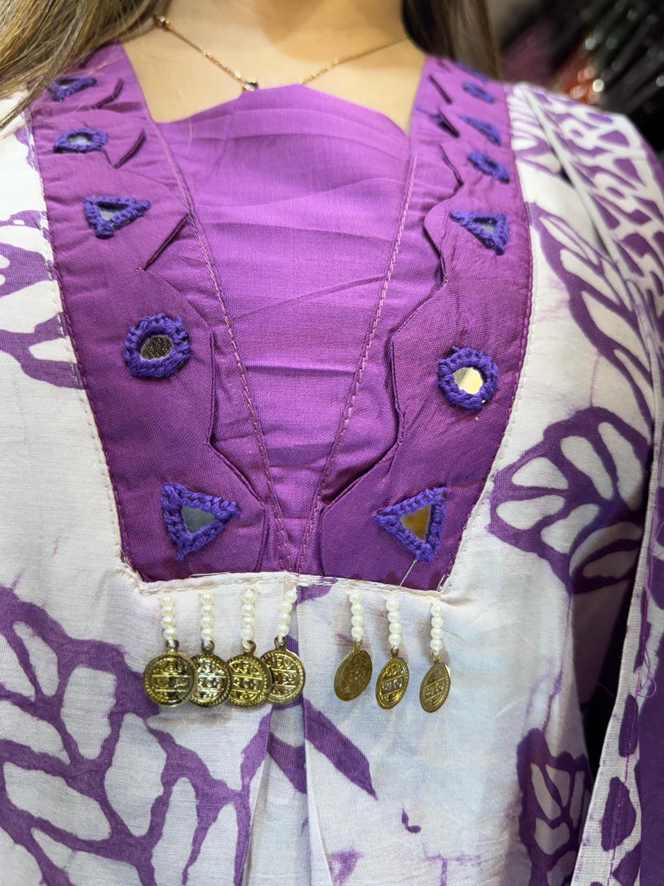 Pure Cotton Silk White And Purple 3pc Set