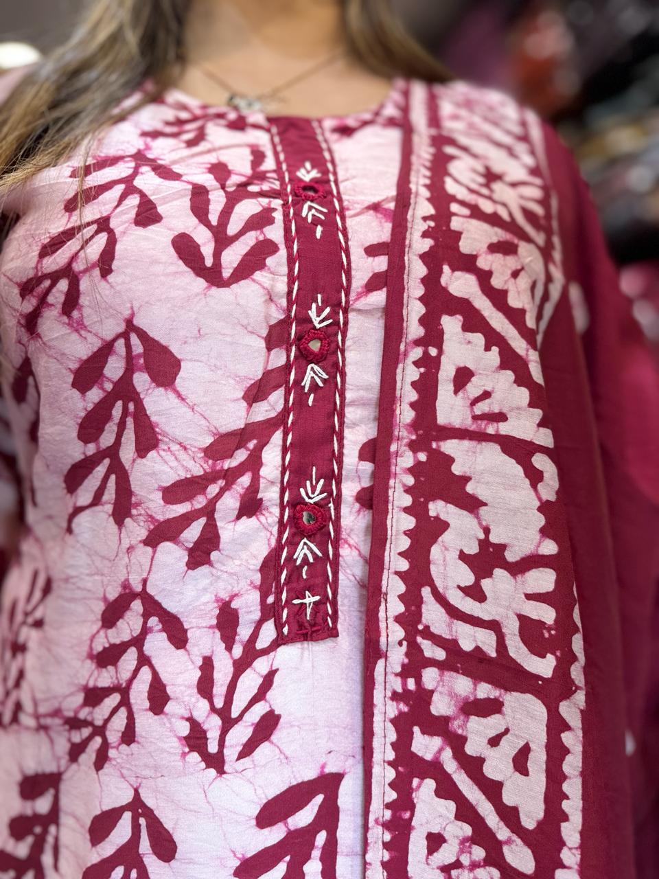 Pure Cotton Silk Dark Maroon 3pc Set