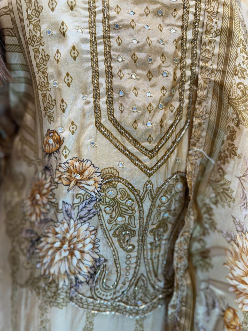 Pure Viscoce Organza Golden 3pc Set