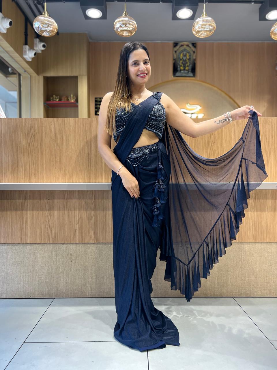 Pure Imported Black Drep Saree