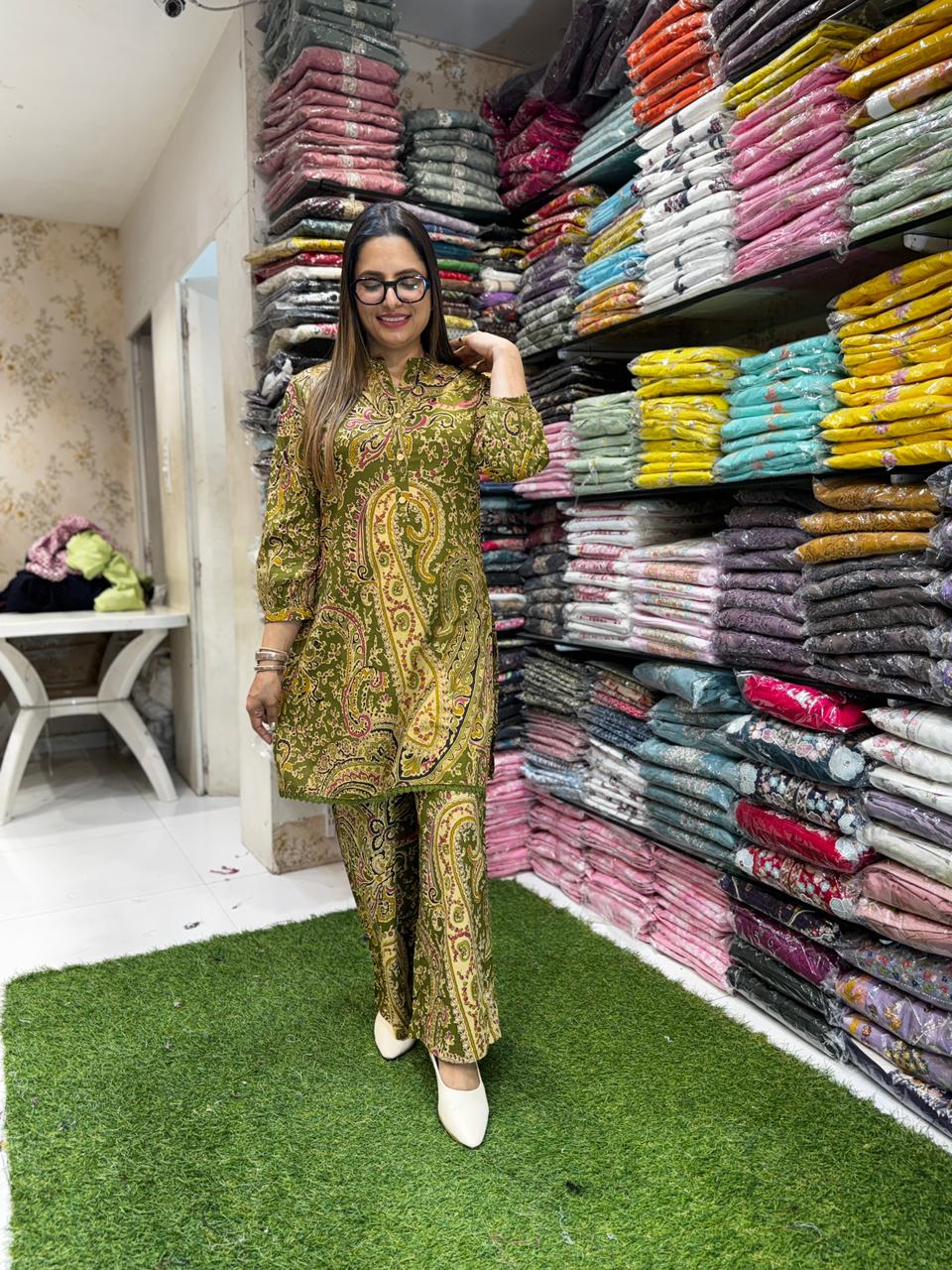 Pure Cotton Mahendi Green 2pc Set