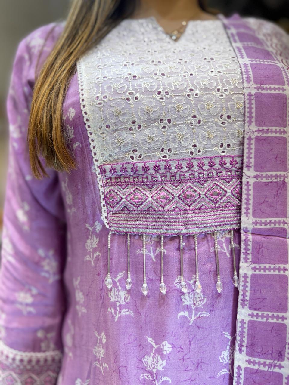 Pure Muslin Lylac Purple 3pc Set