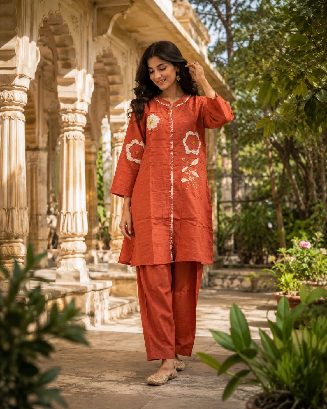 Pure Linen Cotton Orange 2pc Set