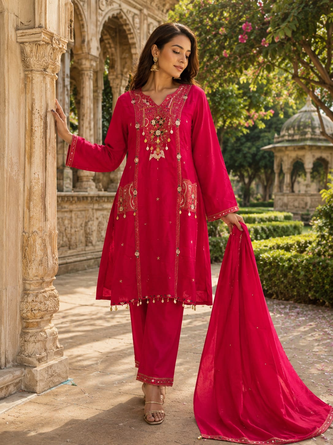 Pure Dola Silk Rani Pink 3pc Set
