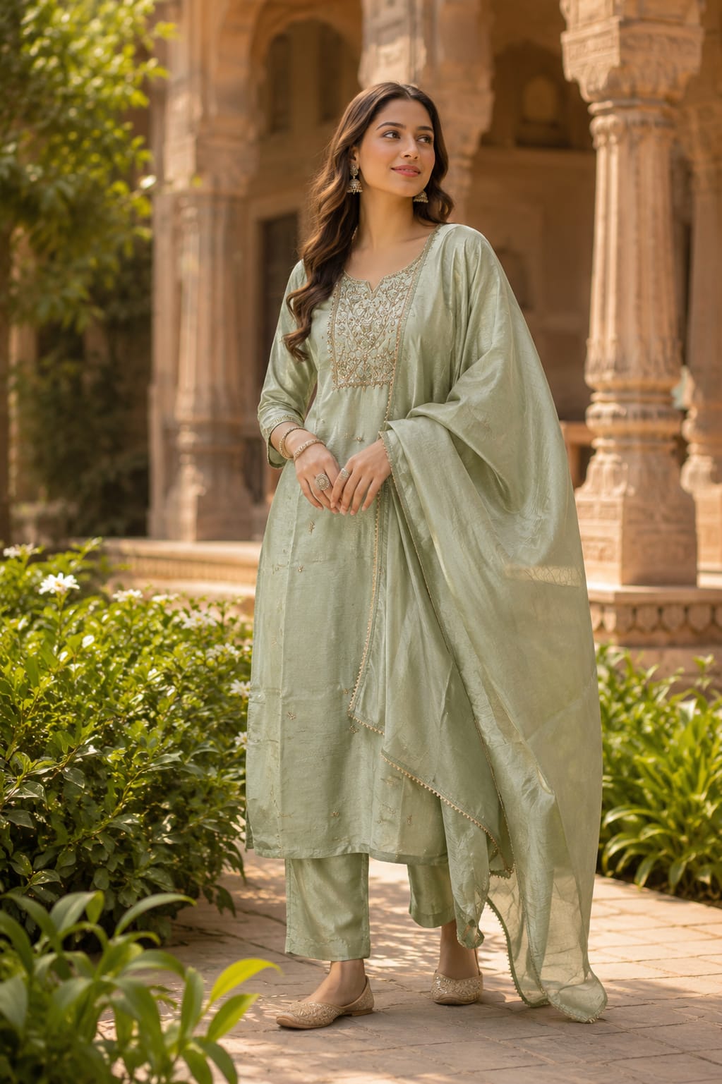Pure Simmer Tissue Partywear Mint Green 3pc Set