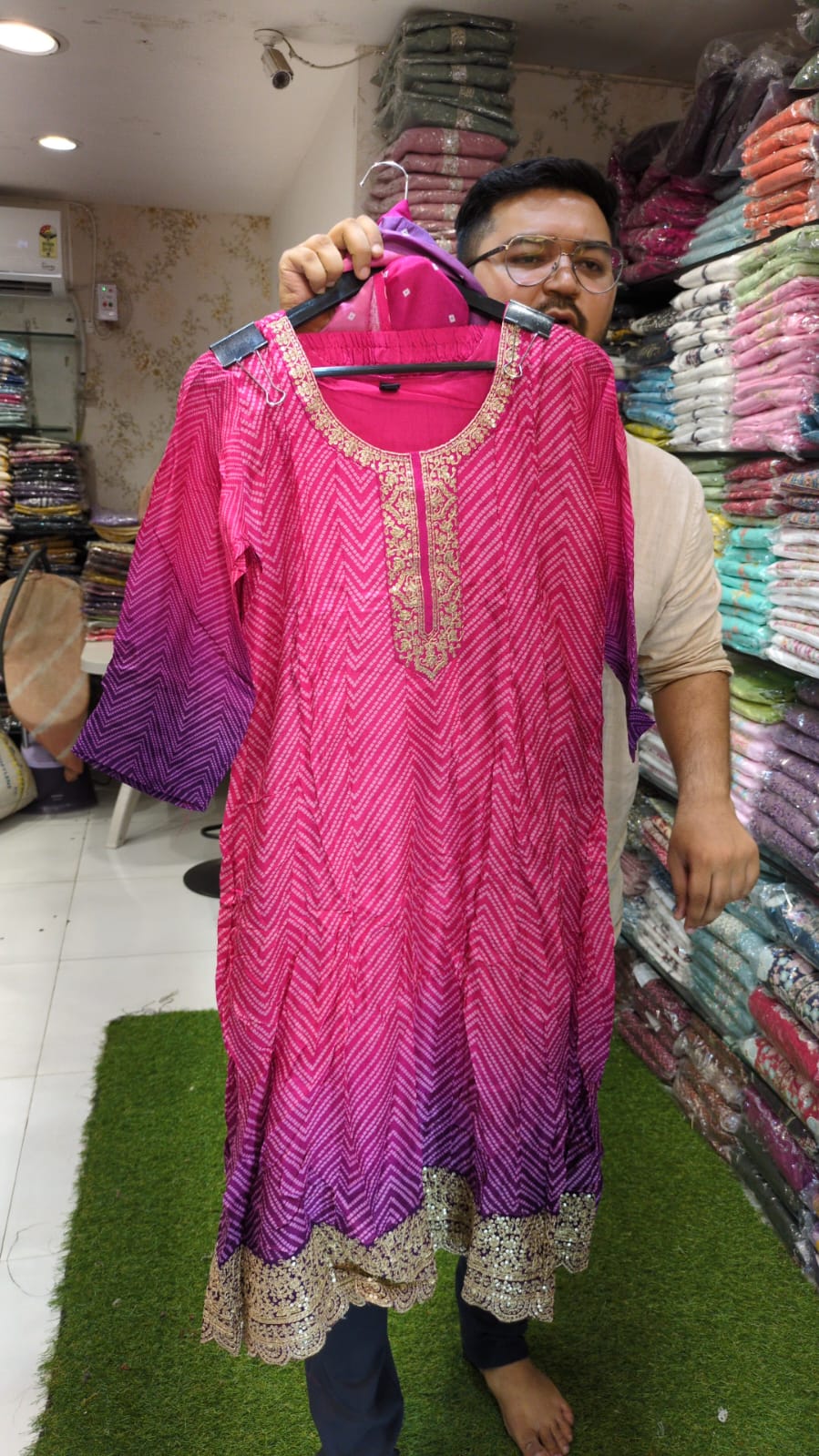 Pure Dola Silk Pink Anarkali 3pc Set