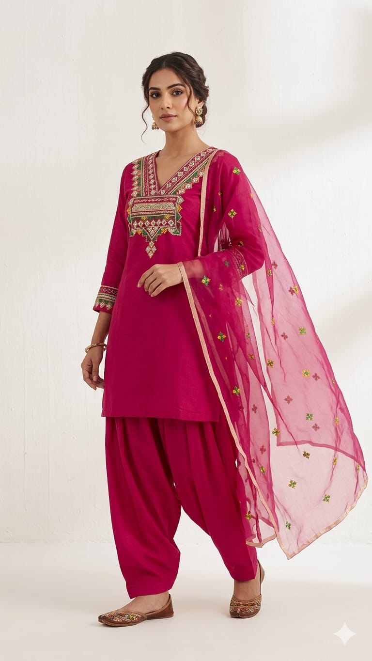 Pure Cotton Silk Rani Pink Farsi Salwar 3pc Set