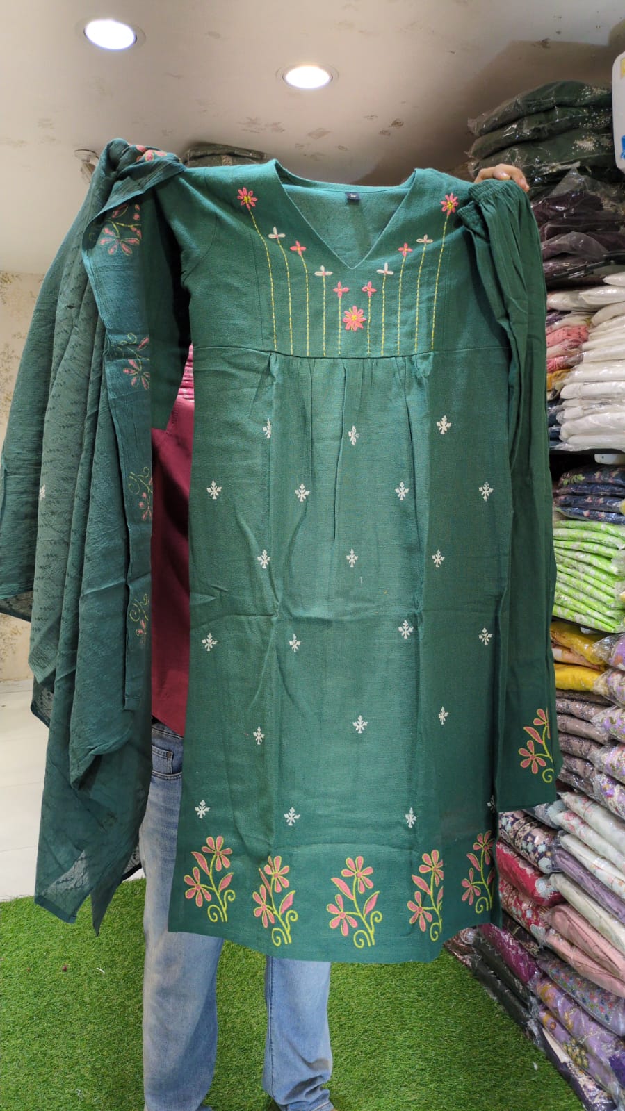 Pure Khadi Cotton Green 3pc Set