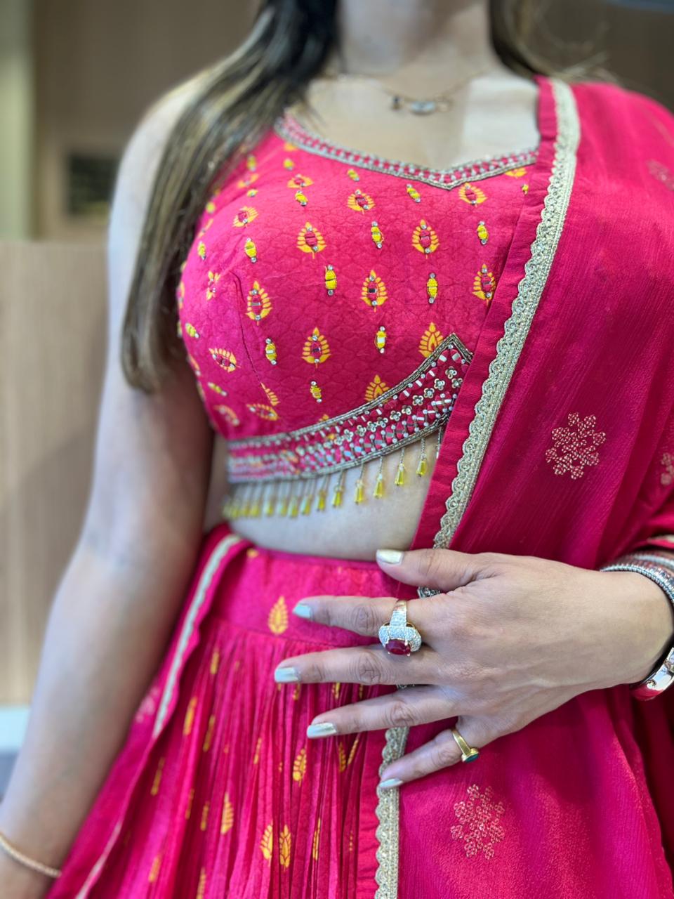 Pure Chinon Rani Pink Lehenga 3pc Set