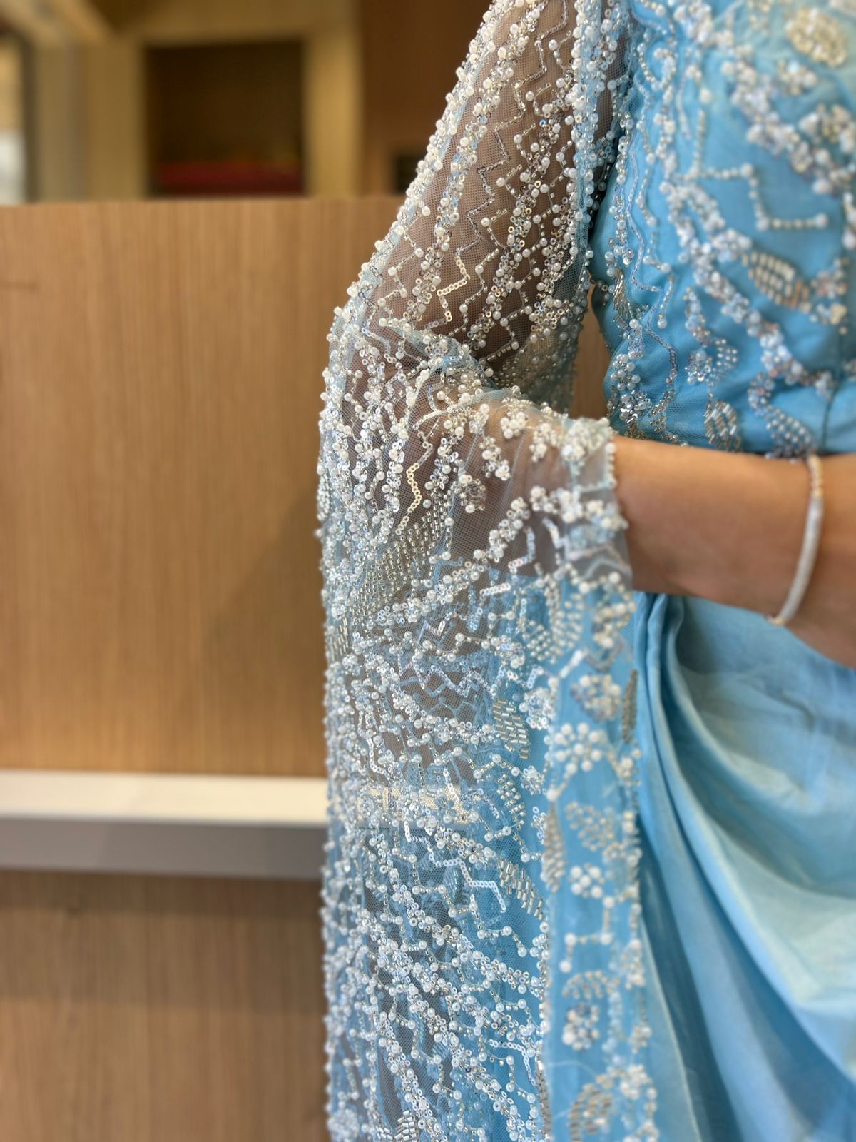 Pure Imported Sky Blue Drep Saree