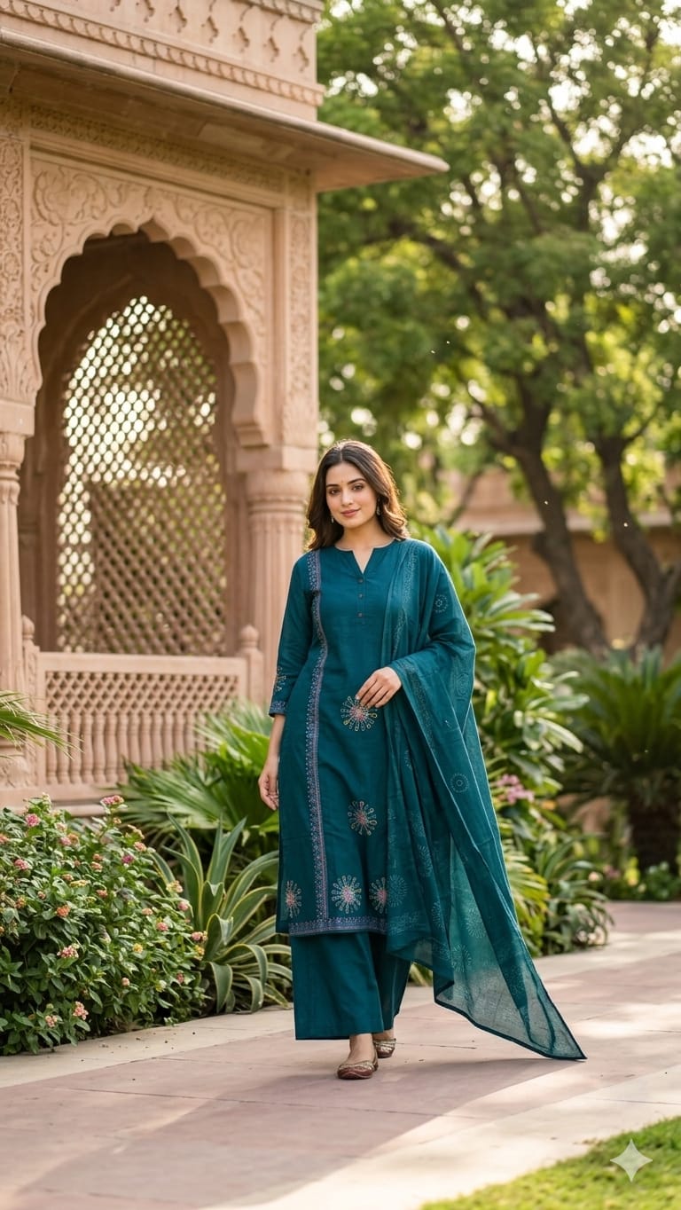 Pure Cotton Peacock Green 3pc Set