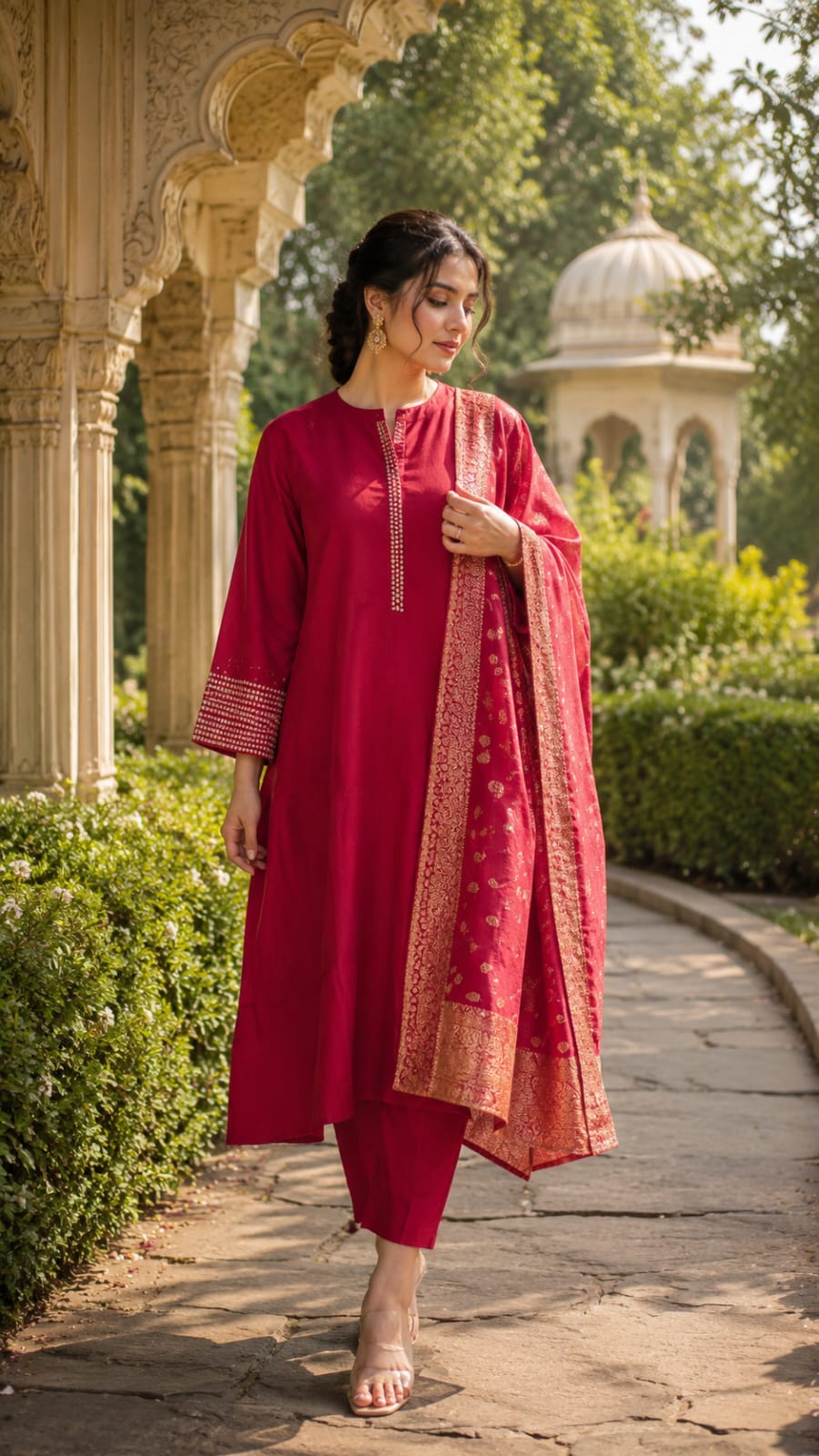 Pure Dola Silk Rani Pink 3pc Set