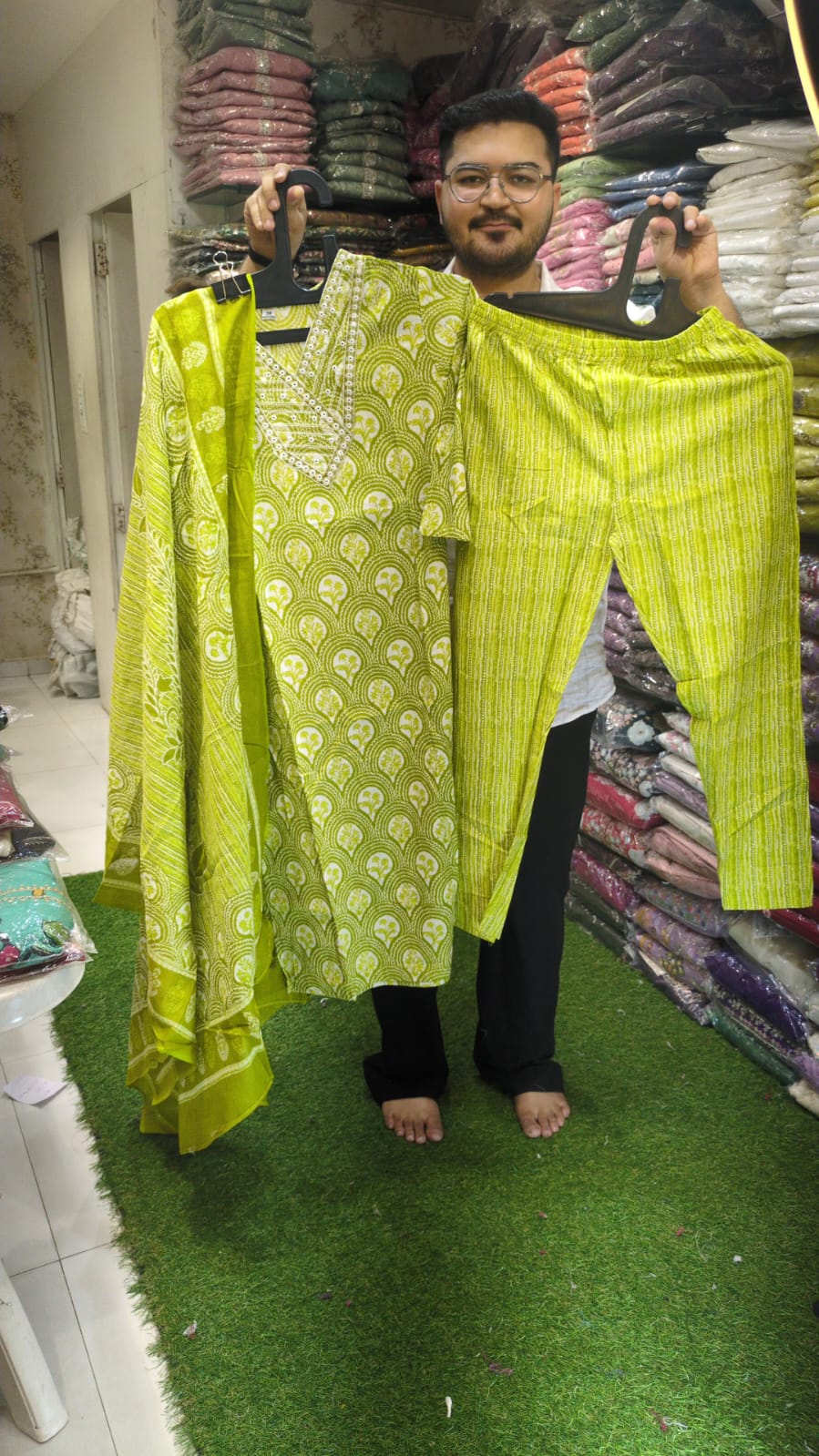 Pure Cotton Chatni Green 3pc Set