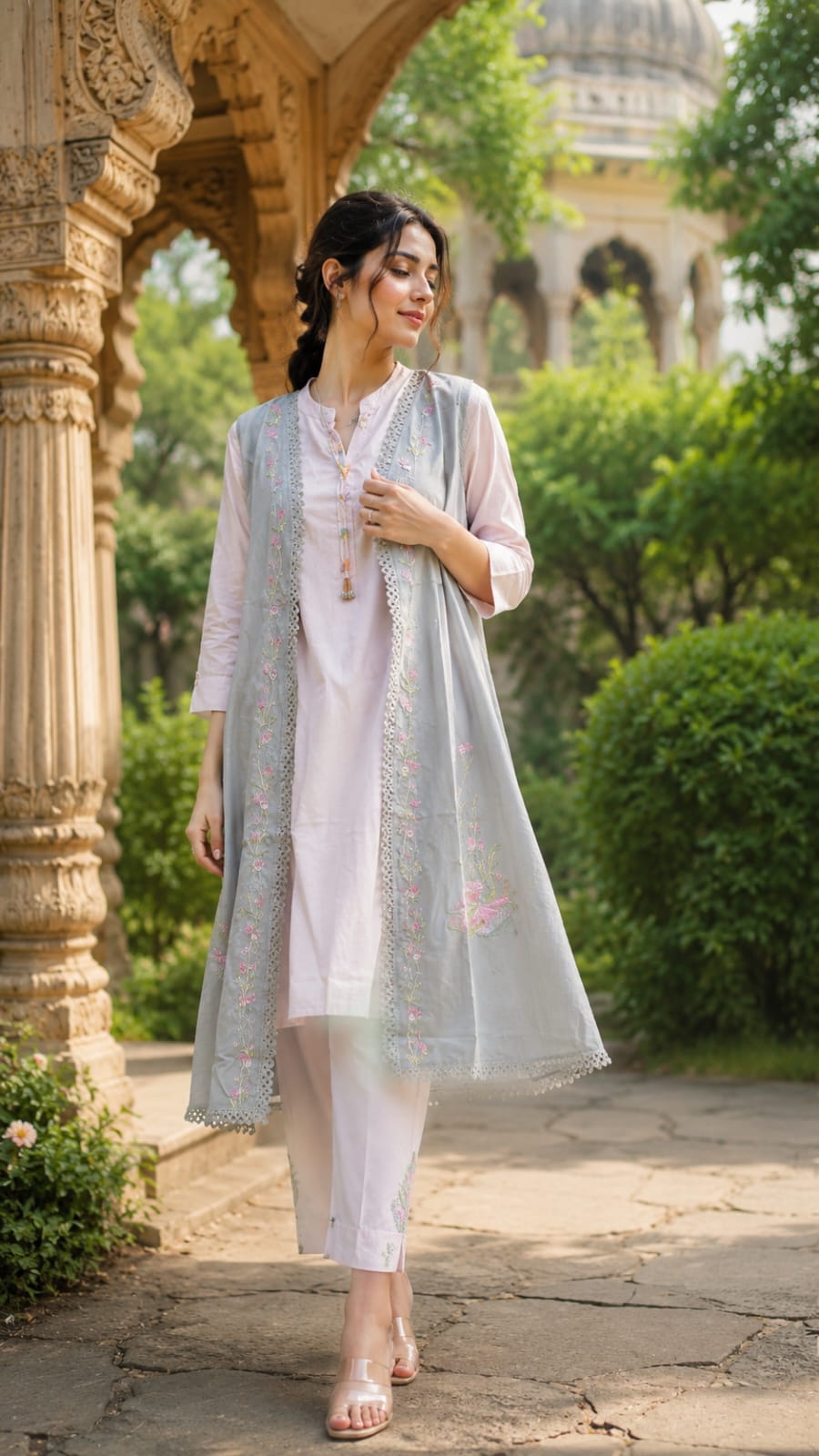 Pure Cotton Light Pink And Gray 3pc Set