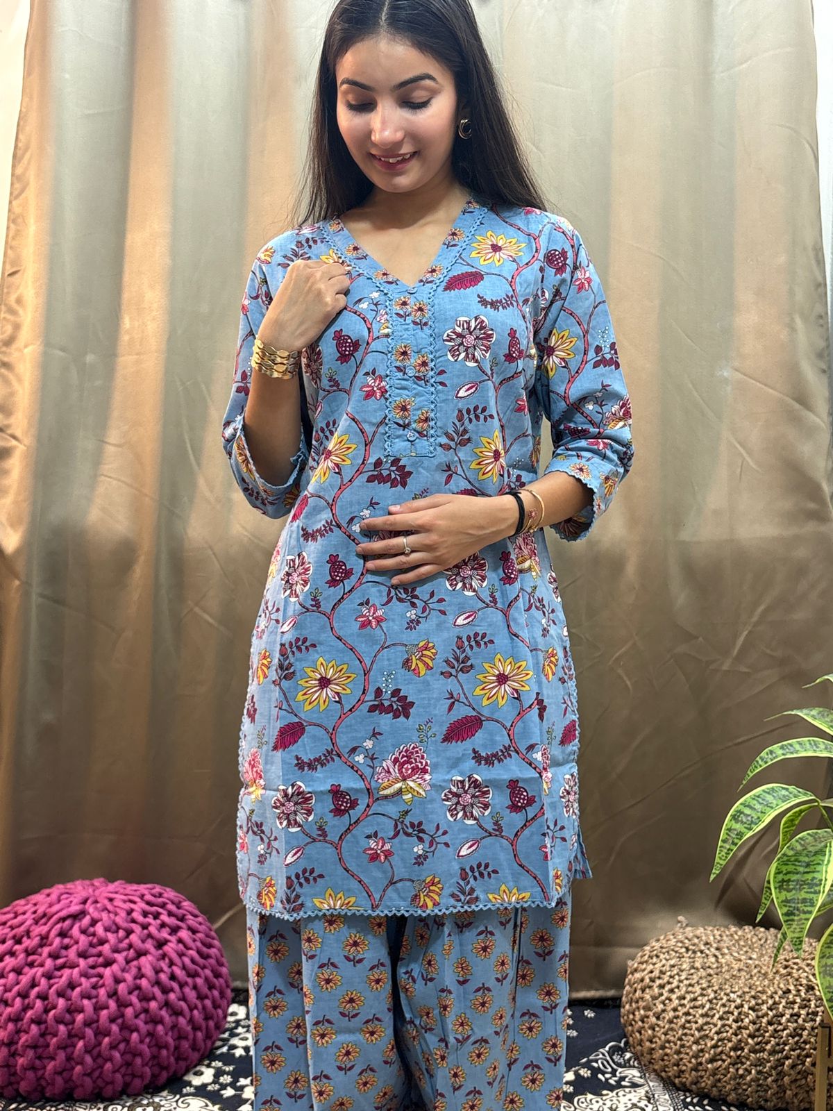 Pure Cotton Light Blue Farsi Salwar 2pc Set