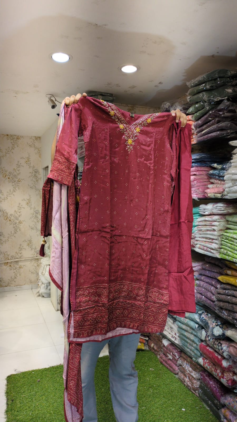 Pure Muslin Maroon 3pc Set