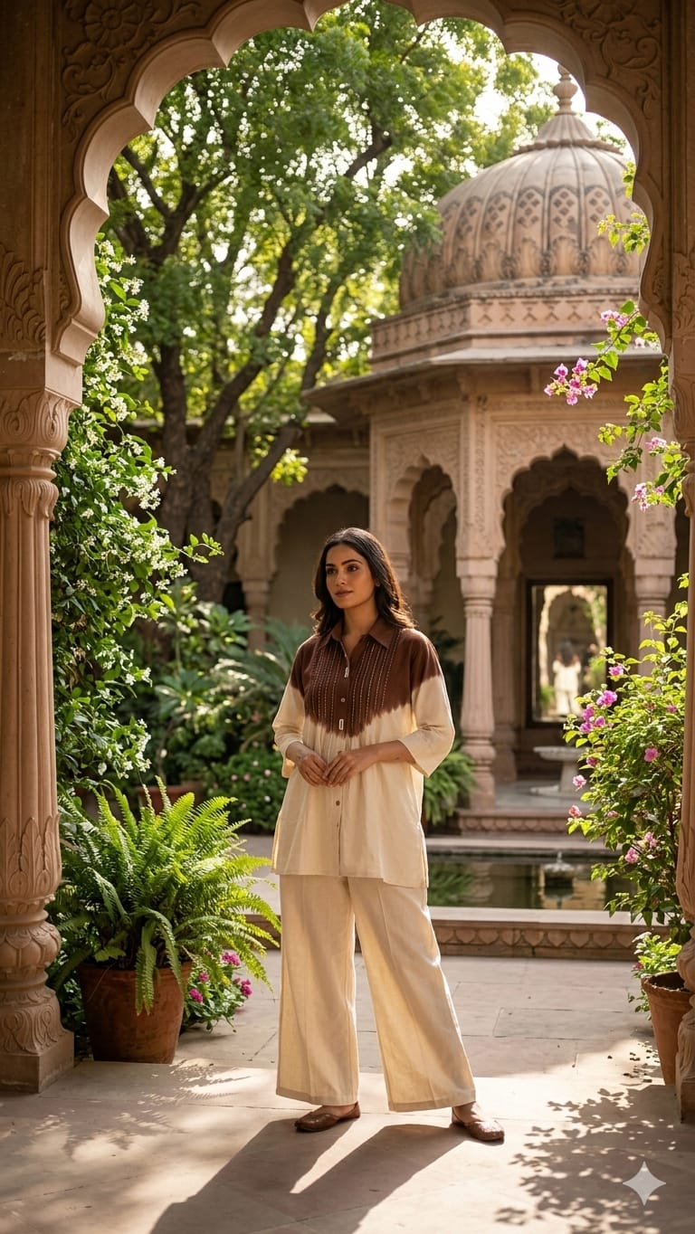 Pure Flex Cotton Brown And Off White 2pc Set