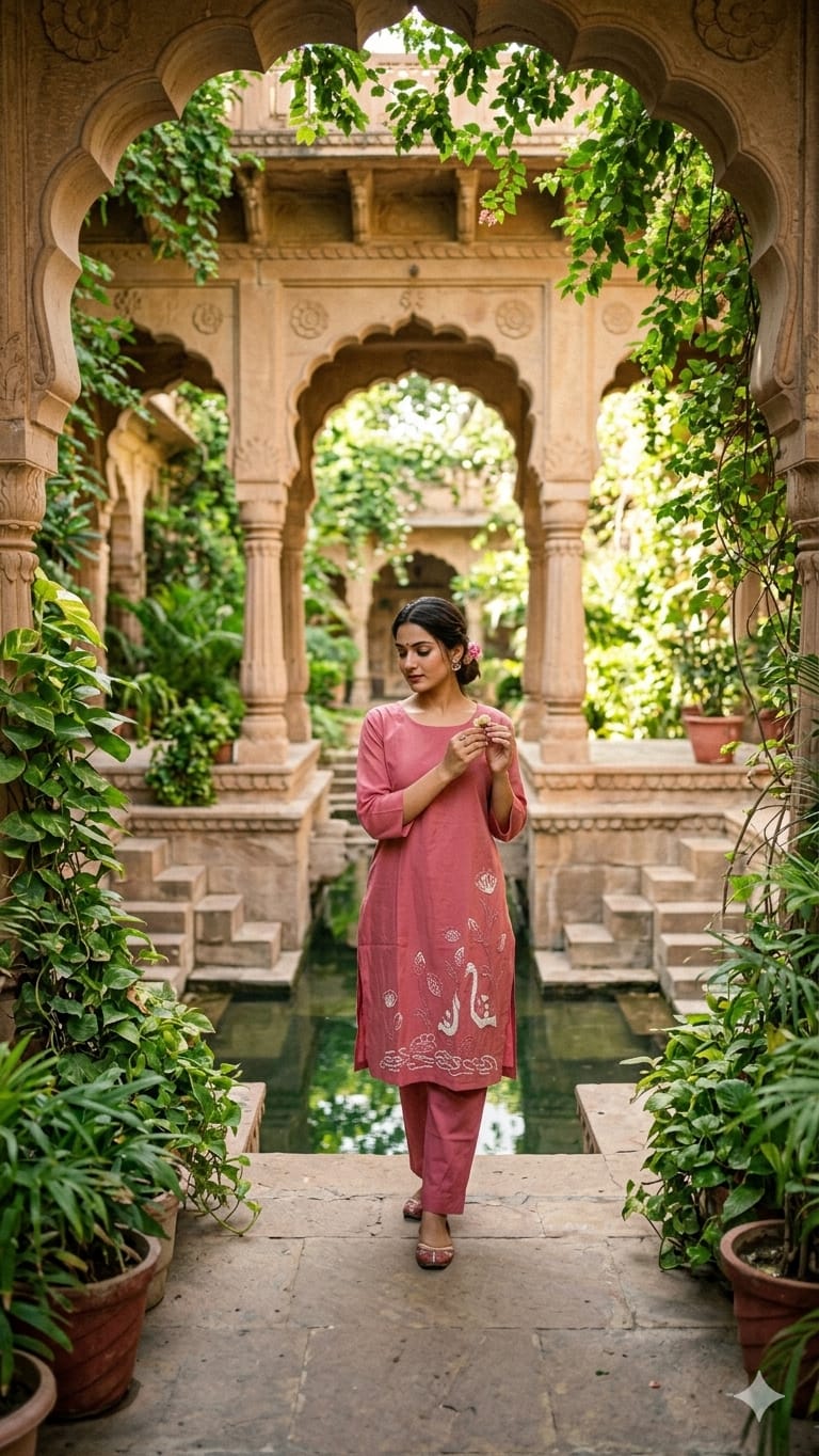 Pure Mull Chanderi Onion Pink 2pc Set