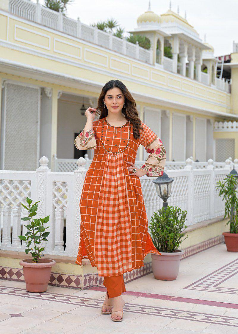 Pure Mull Cotton Rust Orange 2pc Set