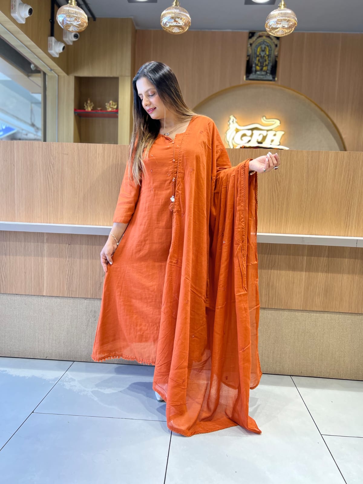 Pure Mull Cotton Rust Orange 3pc Set